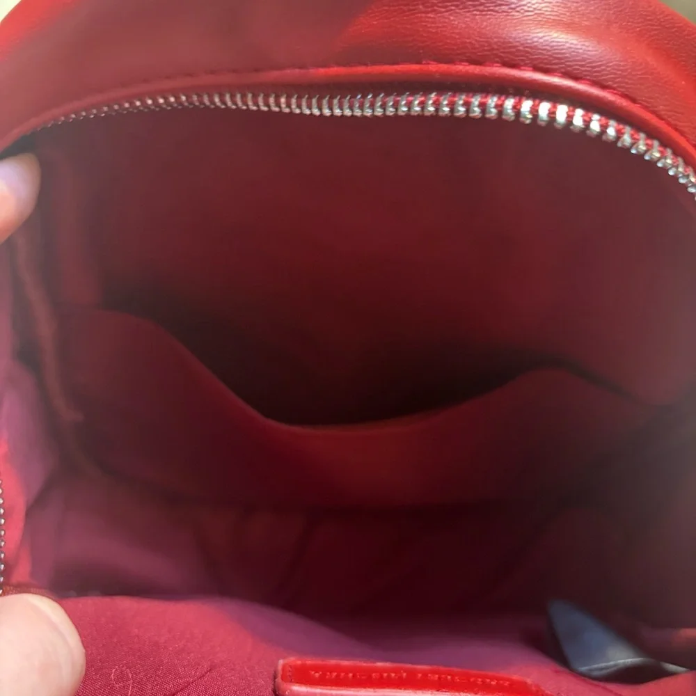 NWT Badgley Mischka Mini Backpack Red Quilted Silver Studded Vegan Leather NEW